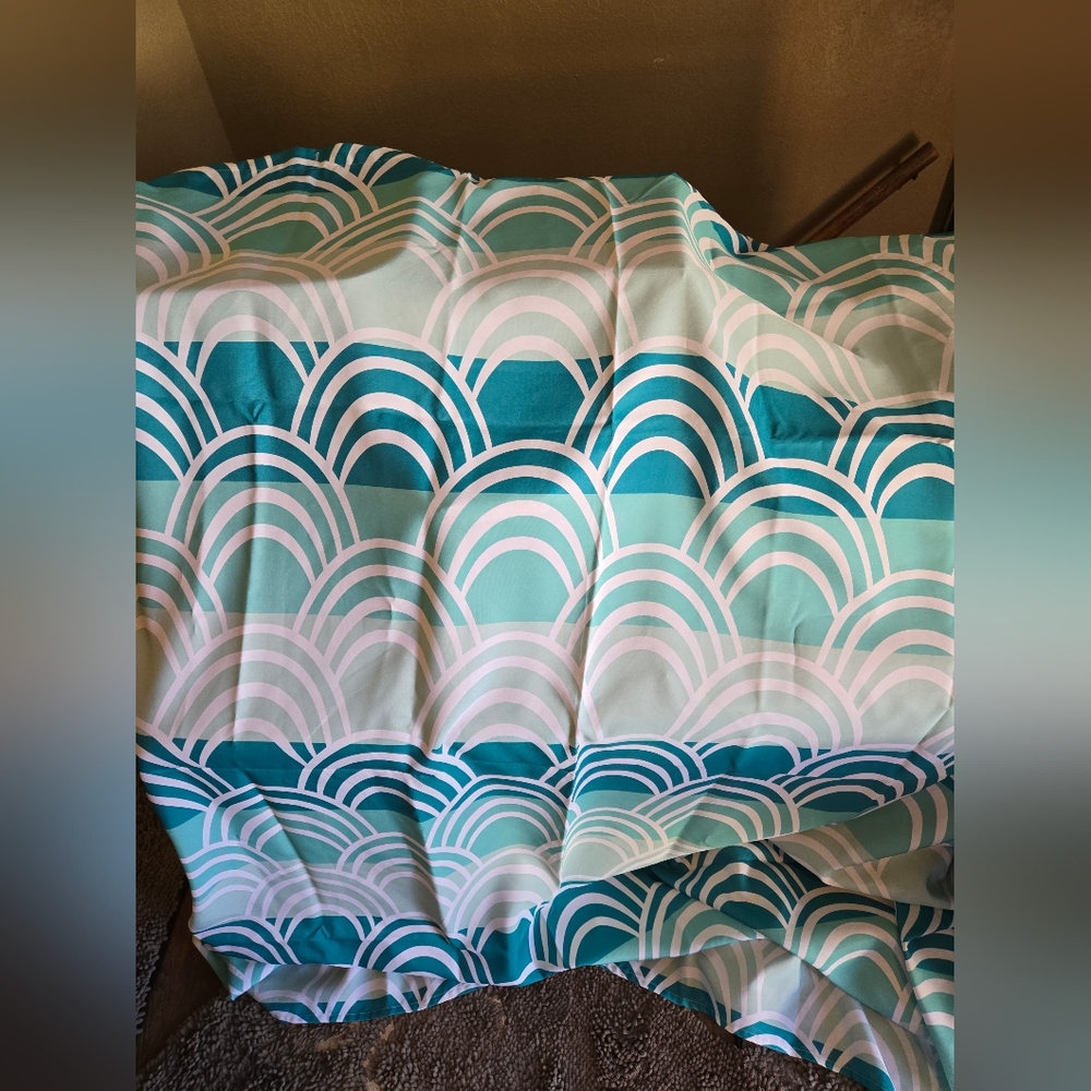 ** SOLD **Teal Geometric Patterned Fabric Shower Curtain